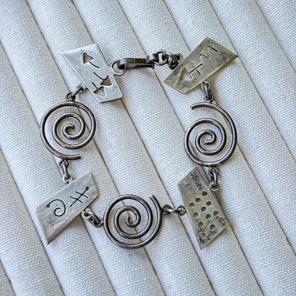 Vintage Modernist Sterling Silver Spiral Geometric solid Link Bracelet 23g - Picture 5 of 6